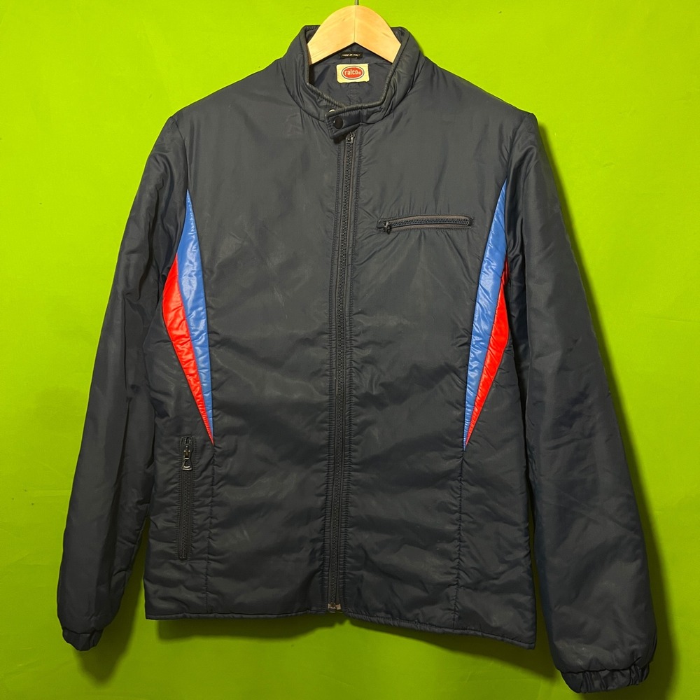 VTG 80s Ralco Italy‎ Navy Blue Racing Moto Jacket Mens Medium Colorblock Zip Up